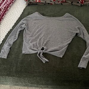 Abercrombie & Fitch Gray Long Sleeve Knotted Top